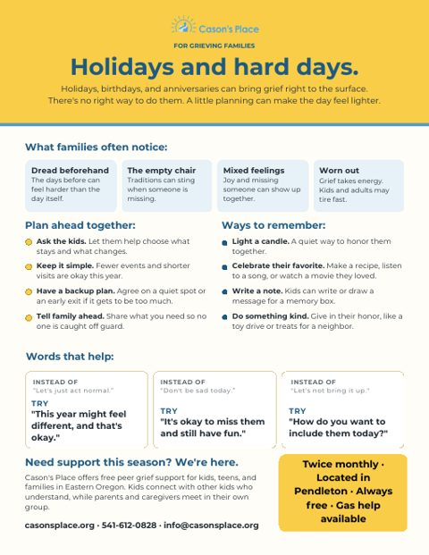 Preview of the Holidays and Hard Days one-pager for grieving families
