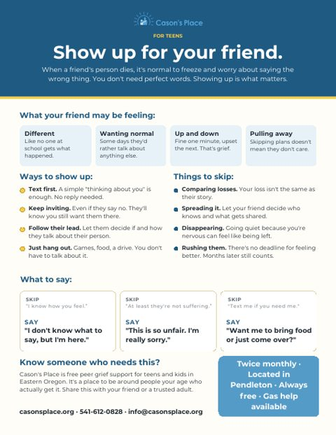 Preview of the Show Up for Your Friend one-pager for teens