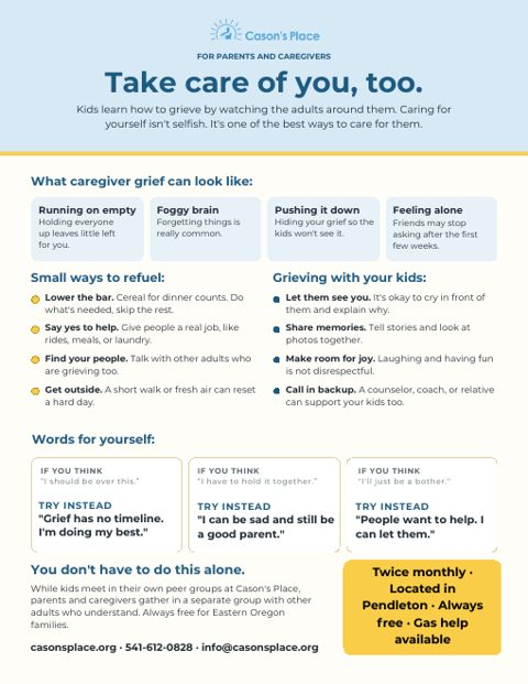 Preview of the Take Care of You, Too one-pager for caregivers
