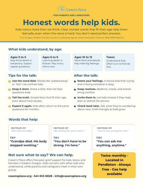 Preview of the Honest Words Help Kids one-pager
