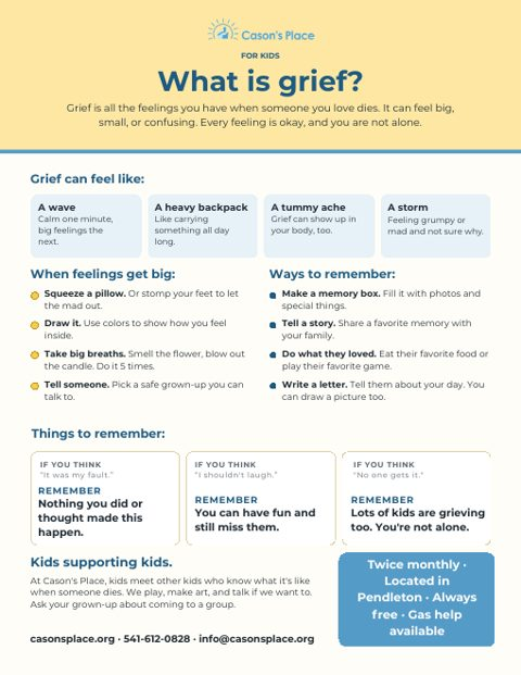 Preview of the What Is Grief one-pager for kids