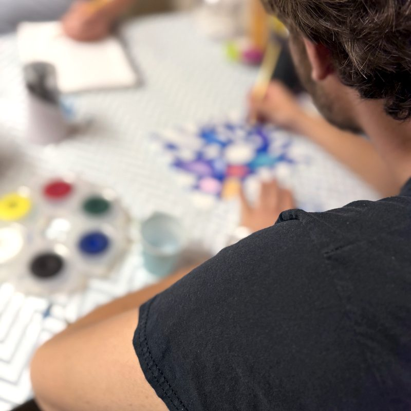 Painting at the art table